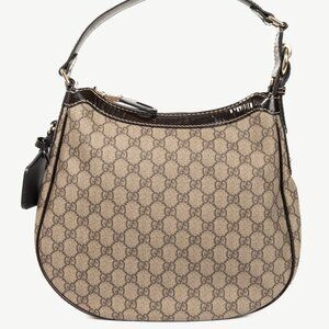 Gucci Beige Coated GG Canvas Patent-Trim Hobo